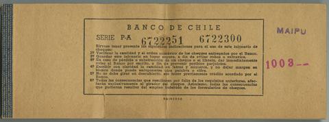 Primera imagen del registro Talonario de cheques de Banco Chile perteneciente a Ana Brossard