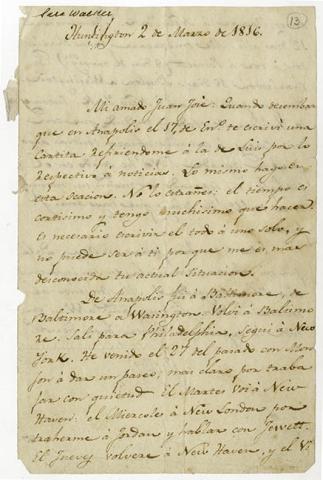 Primera imagen del registro Carta de Sara Walker a Juan José