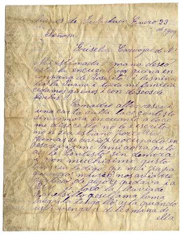 Primera imagen del registro Carta de Juan Francisco Carvajal para Gricelda Carvajal