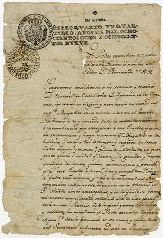 Primera imagen del registro Nombramiento de Brigadier de Caballeria a Ignacio de la Carrera, carta dirigida a Fernando VI