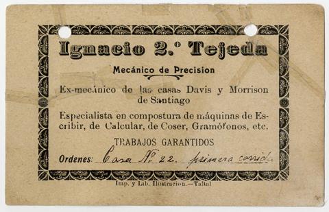 Primera imagen del registro Tarjeta Ignacio 2° Tejeda, mecanico de presicion