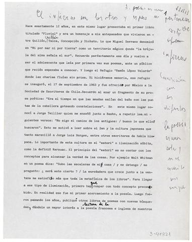 Primera imagen del registro Texto sobre la poesía dedicada a Jorge Telier, Rolando Cárdenas y otros