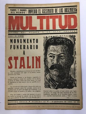Primera imagen del registro Revista Multitud. Séptima época. N° 80 abril de 1953. Padres y Madres del mundo: Impedid el asesinato de los Rosenberg