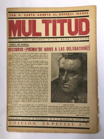 Primera imagen del registro Revista Multitud. Séptima época. N° 81 mayo de 1953. Carta abierta al General Ibañez