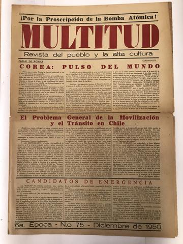 Primera imagen del registro Revista Multitud. Sexta época. N° 75 diciembre de 1950. ¡Por la Proscripción de la Bomba Atómica!