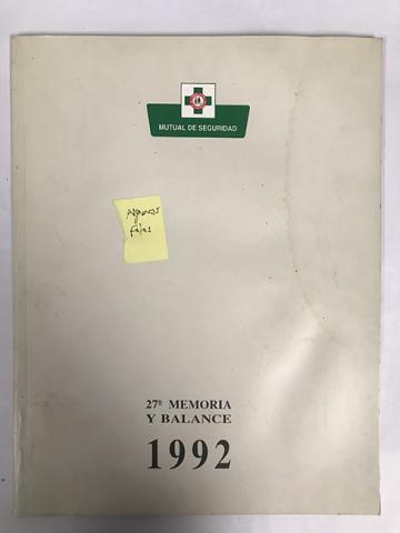 Primera imagen del registro 27a. Memoria y Balance 1992 Mutual de Seguridad