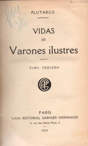Primera imagen del registro Vida de Varones Ilustres, tomo Tercero