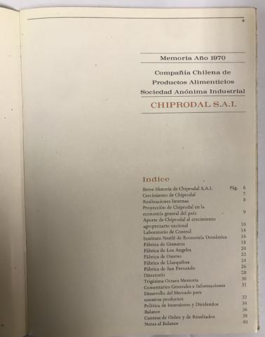 Primera imagen del registro Memoria de la Compañía Chilena de Productos Alimenticios 1970