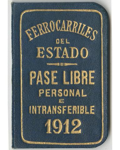 Primera imagen del registro Carnet Ferrocarriles del Estado. Pase libre, personal e intrasferible de Renato Sanchez. 1912