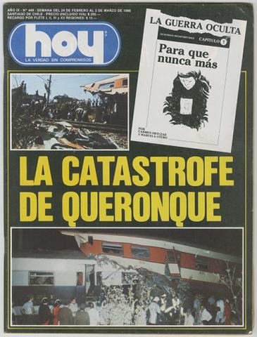 Primera imagen del registro Revista HOY año IX n°449. 24 febrero- 2 marzo 1986. La catástrofe de Queronque