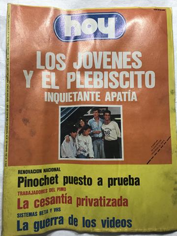 Primera imagen del registro Revista HOY año XI n°554. 29 febrero 1988- 6 marzo 1988. Los jovénes y el plebiscito. Inquietante apatía