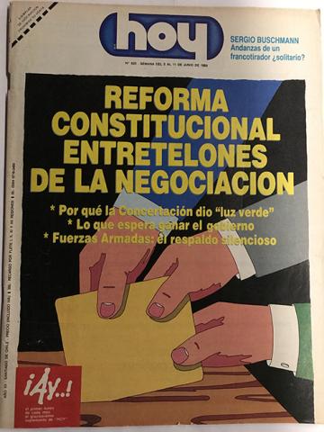 Primera imagen del registro Revista HOY año XII n°620. 5 junio 1989-11 junio 1989. Reforma Constitucional Entretelones de la Negociacón