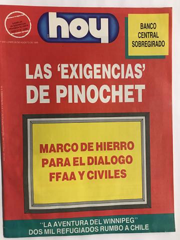 Primera imagen del registro Revista HOY año XIII n°632. 28 agosto 1989. Las "exigencias" de Pinochet