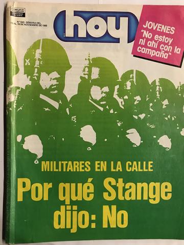 Primera imagen del registro Revista HOY año XIII n°643. 13 noviembre 1989-19 noviembre 1989. Militares en la calle, por qué Stange dijo: No