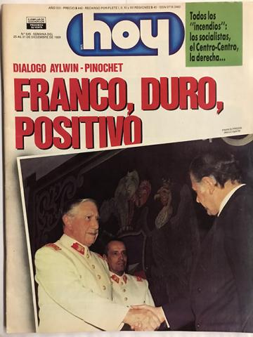 Primera imagen del registro Revista HOY año XIII n°649. 25 diciembre 1989-31 diciembre 1989. Dialogo Aylwin-Pinochet