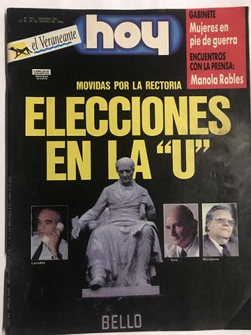 Primera imagen del registro Revista HOY año XIII n°653. 22 enero 1990-28 enero 1990. Elecciones en la "U"
