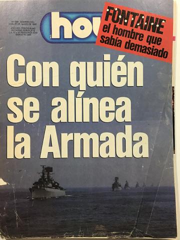Primera imagen del registro Revista HOY año XIII n°669. 14 mayo 1990-20 mayo 1990. Con quién se alínea la Armada