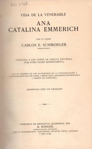 Primera imagen del registro Vida de la venerable Ana Catal. Emmerich