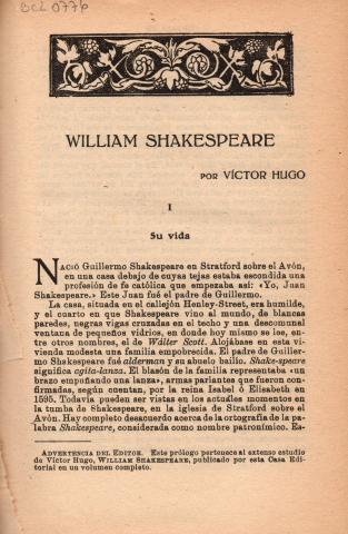 Primera imagen del registro Onras Completas de Shakespeare. Hamlet Príncipe de Dinamarca
