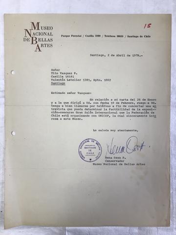 Primera imagen del registro Carta de Nena Ossa P. al Señor Tito Vásquez P.
