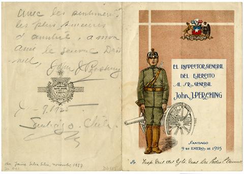 Primera imagen del registro Menú de comida ofrecida al Inspector General del Ejército , John J. Pershing