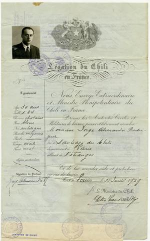 Primera imagen del registro Pasaporte Diplomático de Jorge Alessandri Rodríguez