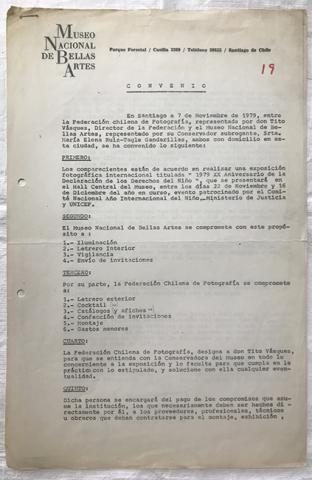 Primera imagen del registro Convenio entre la Federación chilena de Fotografía y el Museo Nacional de Bellas Artes