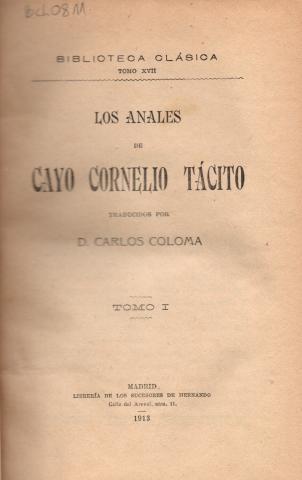 Primera imagen del registro Los anales de cayo Cornelio Tácito