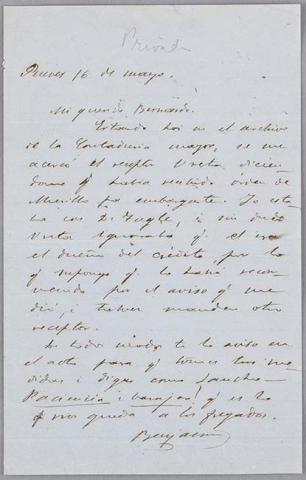 Primera imagen del registro Carta de Benjamín Vicuña Mackenna a Bernardo Vicuña