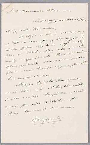 Primera imagen del registro Carta de Benjamín Vicuña Mackenna a Bernardo Vicuña