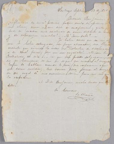 Primera imagen del registro Carta de Bernardo Vicuña a Benjamín Vicuña Mackenna