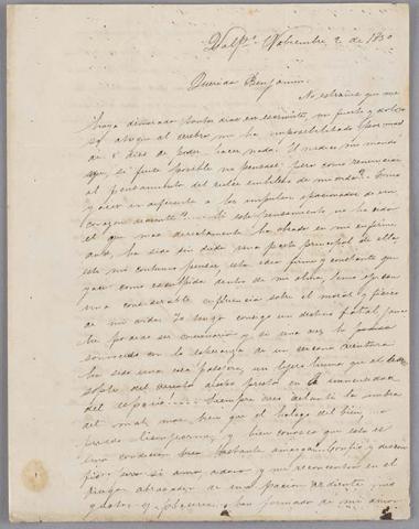 Primera imagen del registro Carta de Bernardo Vicuña a Benjamín Vicuña Mackenna
