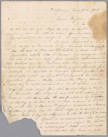 Primera imagen del registro Carta de Bernardo Vicuña a Benjamín Vicuña Mackenna