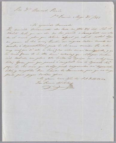Primera imagen del registro Carta de Fermín Del Solar a Bernardo Vicuña