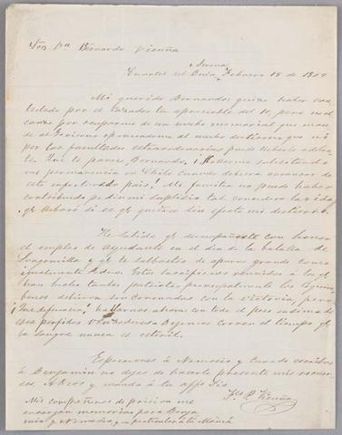 Primera imagen del registro Carta de Pedro Félix Vicuña a Bernardo Vicuña