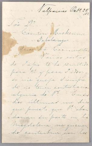 Primera imagen del registro Carta de C. Vicuña a Carmen Mackenna