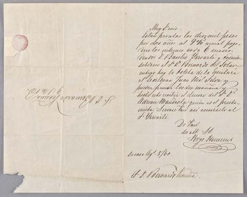 Primera imagen del registro Carta de Jorge Huneuus a Bernardo Vicuña