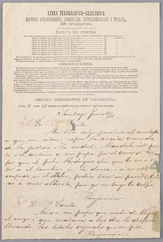 Primera imagen del registro Carta de Benjamín Vicuña Mackenna a P. Dávila