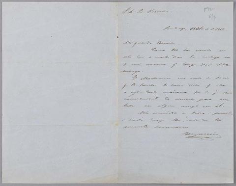 Primera imagen del registro Carta de Benjamín Vicuña Mackenna a Bernardo Vicuña