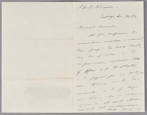 Primera imagen del registro Carta de Benjamín Vicuña Mackenna a Bernardo Vicuña
