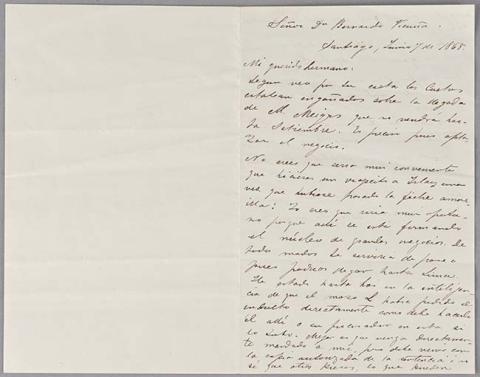 Primera imagen del registro Carta de Benjamín Vicuña Mackenna a Bernardo Vicuña