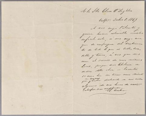 Primera imagen del registro Carta de autor desconocido a Clara O'Loghlin