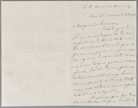 Primera imagen del registro Carta de Benjamín Vicuña Mackenna a Bernardo Vicuña