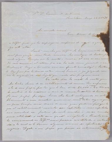 Primera imagen del registro Carta de Dolores Vicuña a Carmen Mackenna