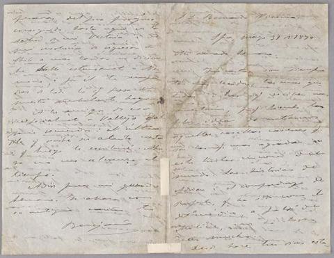 Primera imagen del registro Carta de Benjamín Vicuña Mackenna a Bernardo Vicuña