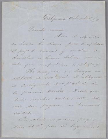 Primera imagen del registro Carta de Bernardo Vicuña a Carmen Mackenna