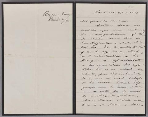 Primera imagen del registro Carta de Benjamín Vicuña Mackenna a Bernardo Vicuña