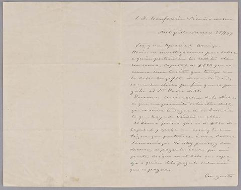 Primera imagen del registro Carta de Miguel de Arza a Benjamín Vicuña Mackenna