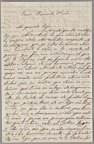 Primera imagen del registro Carta de Carmen Mackenna a Bernardo Vicuña
