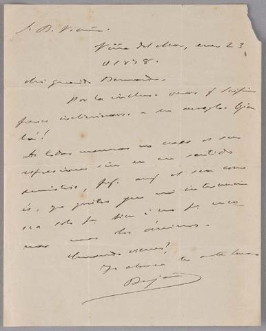 Primera imagen del registro Carta de Benjamín Vicuña Mackenna a Bernardo Vicuña
